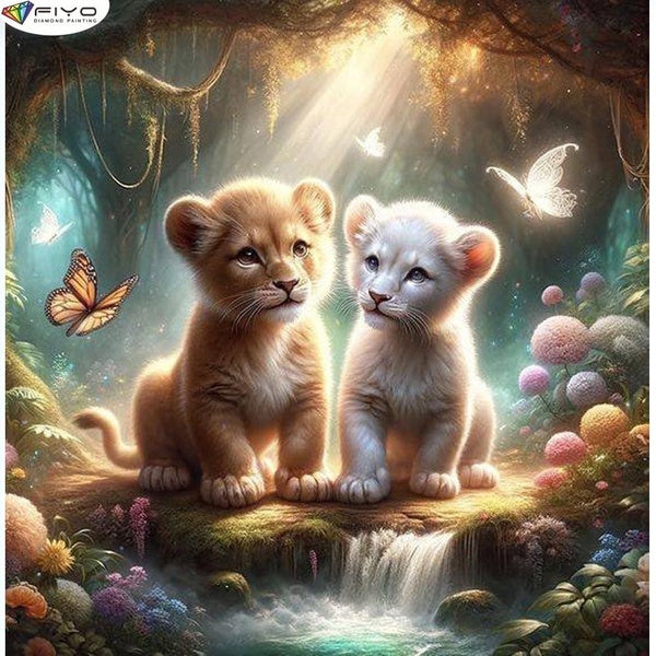 FIYO Baby Lion DIY 5D Diamond Painting Full Drill with Number Kits Home and Kitchen Fashion Mosaic Diamond Painting Canvas Wall Decoration Gift Craft