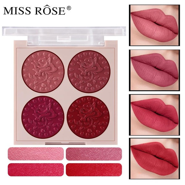 Miss Rose 4 Color Lipstick Lip Palette Cosmetics Long Lasting Natural Nude Makeup Mineral Lip Stick Lipgloss Makeup Pink A Pout It