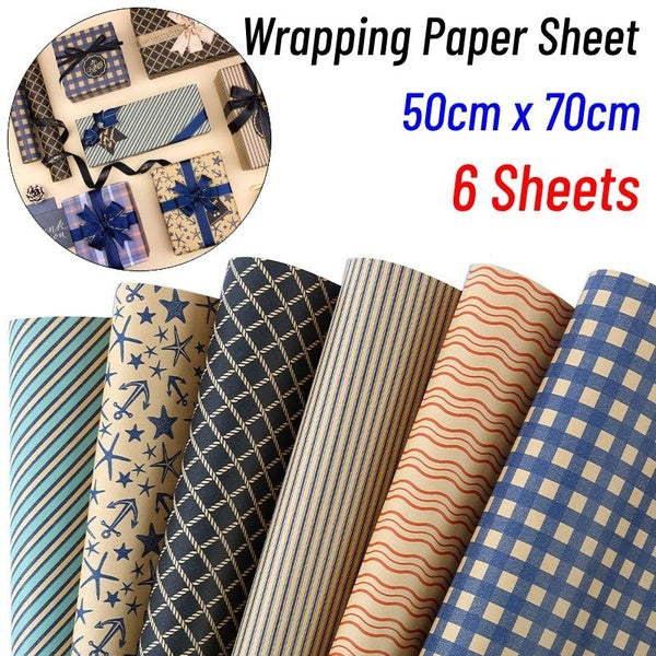 6 Sheets All Occasion Kraft Wrapping Paper Sheet Gift Wrapping Paper for Birthday Gift Wrap, Baby Shower Wrapping Paper,Valentines Gift Wrap