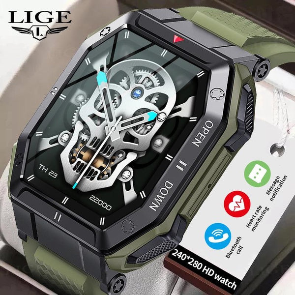 2023 LIGE Montre Intelligente Militaire Montre Intelligente Homme 1,85 Pouce HD Bracelet Intelligent 5ATM Étanche Sports de Plein Air Fitness Activit