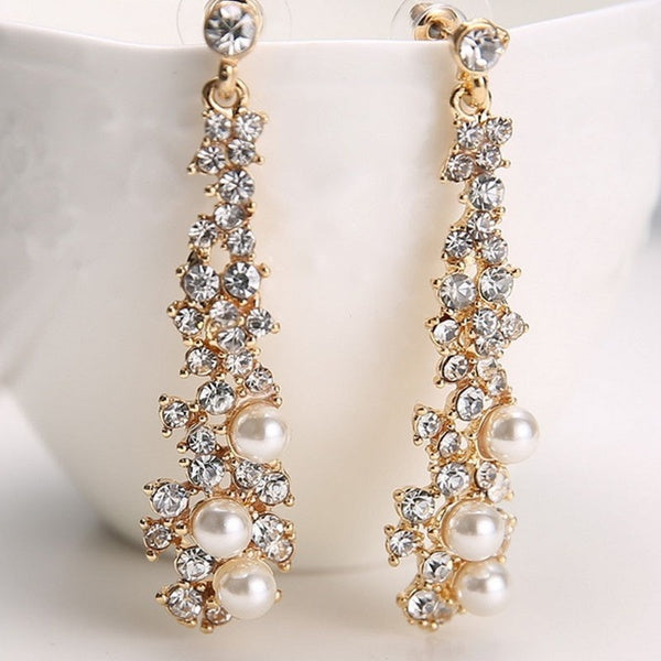 Boucles d'oreilles pendantes en cristal et strass pour femmes, bijoux de fête []