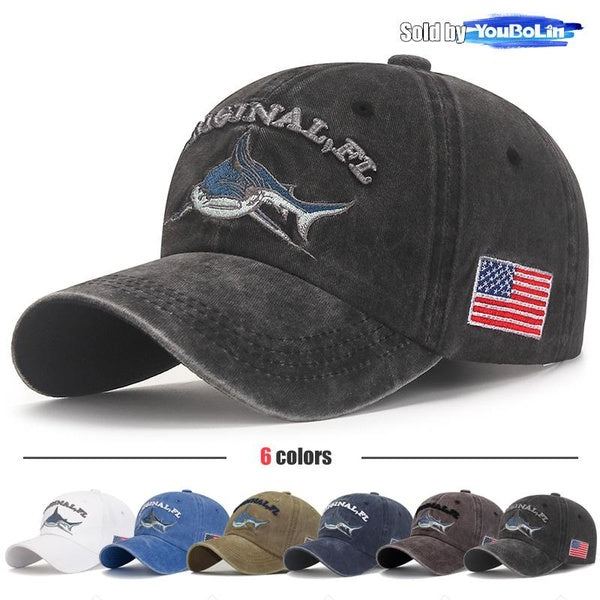 Requin Graphique 3D Texte Broderie Sur Le Devant Et Drapeau Américain Broderie Sur Le Côté Hommes Femmes Casquette De Baseball Réglable Nouvelle Mode
