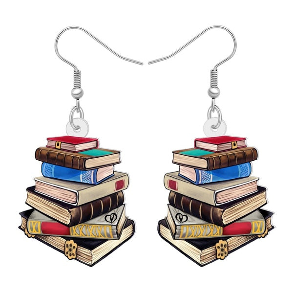 Acrylic Colorful Stacked Book Dangle Drop Earrings For Women Kids Girls Novelty Back to School Jewelry Gifts Accessories