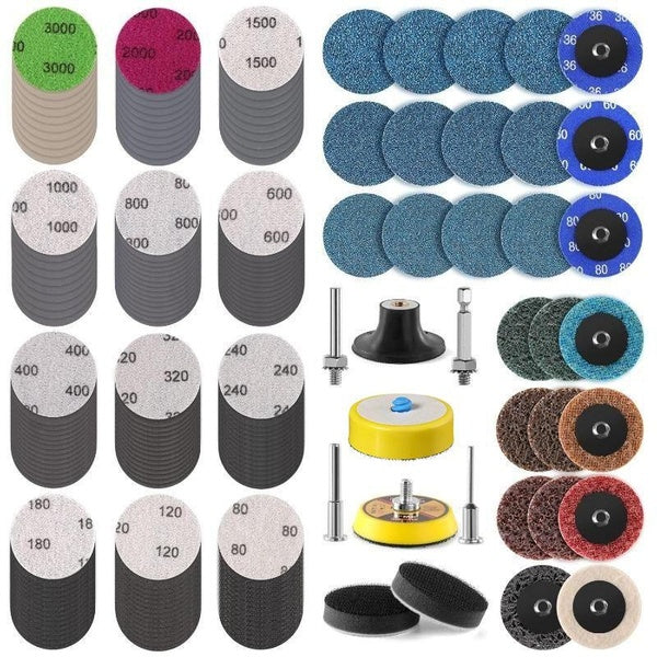 Lot de 195 disques abrasifs de 2 pouces, kit de crochets et boucles variés, grain 80-3000 pour perceuse, meuleuse, outils rotatifs, meuleuse à matric