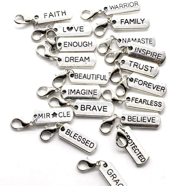 20PCS Silver Tone No-Repeat Words Clip-On Charms Pendants, Jewelry DIY Supply Wholesale