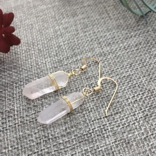 Handmade Earrings Natural Raw Quartz Crystal Point Earrings Matte Healing Gorgeous BOHO Witch Earrings Jewellery Fashion Wedding Women Gifts Trend Ea