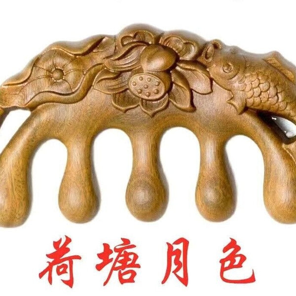 Engraved Green Sandalwood Massage Comb Meridian Health Hair Treatment Comb