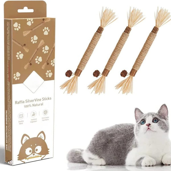 Cat Toys Natural Silvervine Sticks,Catmint Silvervine Blend Sticks,Catnip Cat Chew Toys for Kittens Teeth Cleaning Dental Care Cat Treat Edible Kitty
