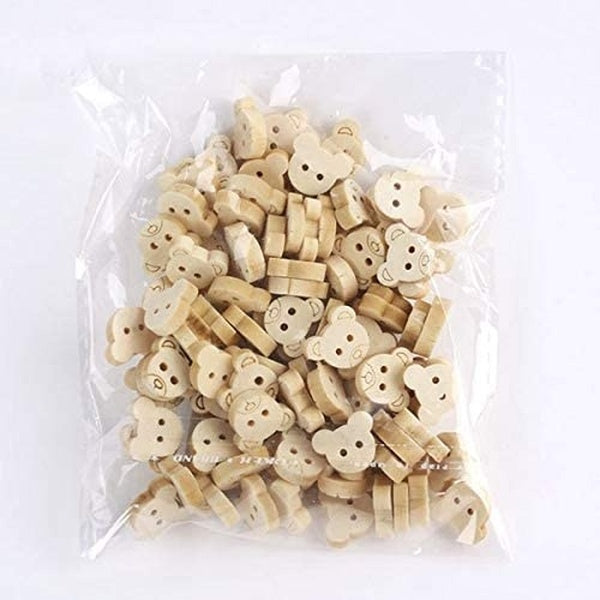 100 pièces petite tête d'ours en peluche boutons en bois bricolage artisanat couture Scrapbook