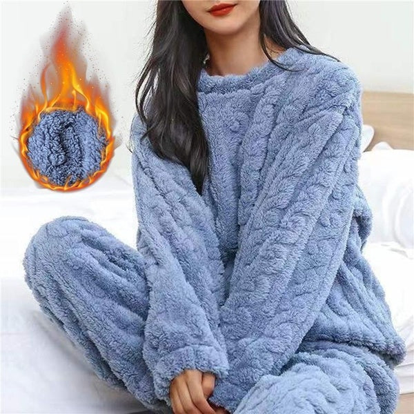 Women'S Winter Thickened Warm Pajama Set Plush Long Sleeve Sleepwear Velvet Lovely Cartoon Home Set Clothes