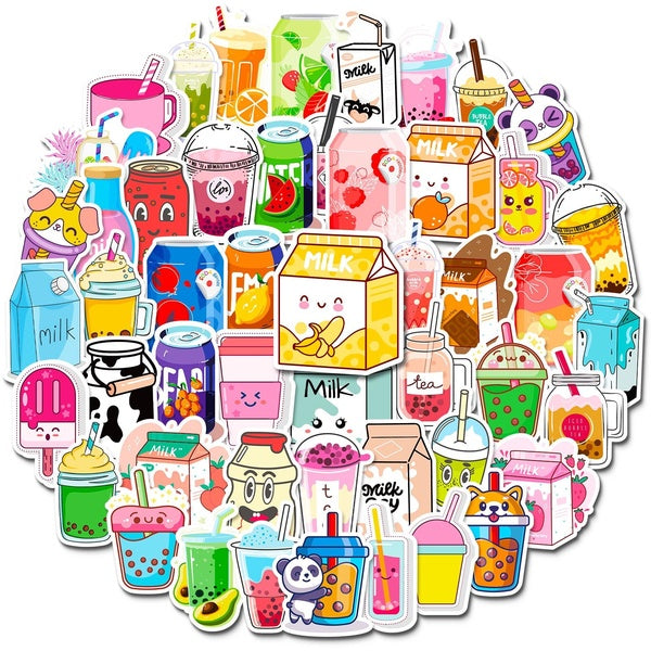 10-25-50PCS Cartoon Stickers Milk Tea Graffiti Stickers Laptop Computer Bicycle Skateboard Suitcase Water Bottle Mobile Phone Kids Adult Sticker