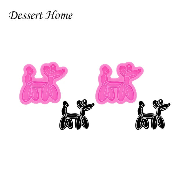 DY1060 Shiny 2pc Balloon Dog Shape Keychain Making Mold, Resin Art Diy Silicone Mold, Epoxy Clay Polymer Mold, Fondant Chocolate Mold