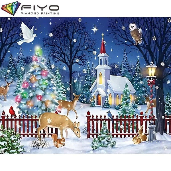FIYO Fawn and Christmas Tree DIY 5D Diamond Painting Full Drill with Number Kits Home and Kitchen Fashion Mosaic Diamond Painting Canvas Wall Decorat