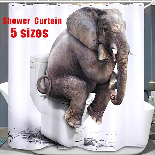 New Fashion 1PC Bathroom Fashion Waterproof Polyester 3D Elephant Mildewproof Shower Curtains with 12 Hooks 5 Size 80-120-150-180-200-cm Can Choose