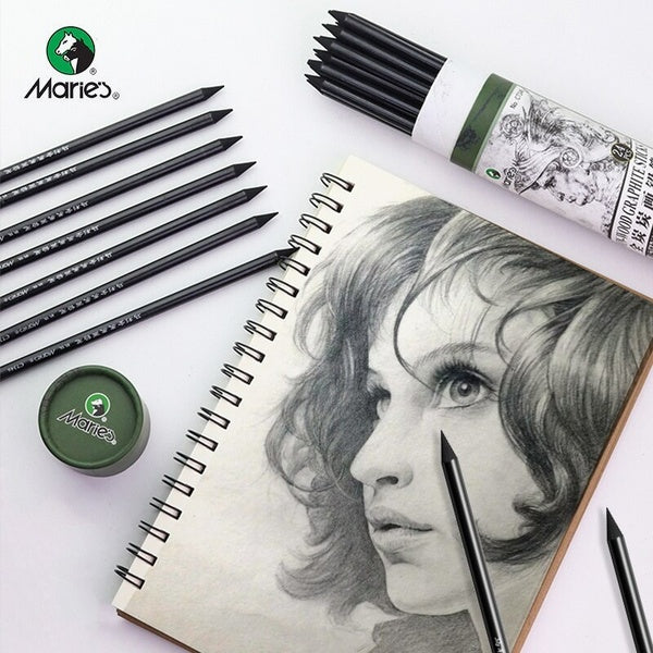 Marie's 24Pcs Soft-Medium Full Charcoal-Carbon Pencils Non-wood Graphite Sticks Sketch Charcoal Pencil Charcoal Pens Stationery