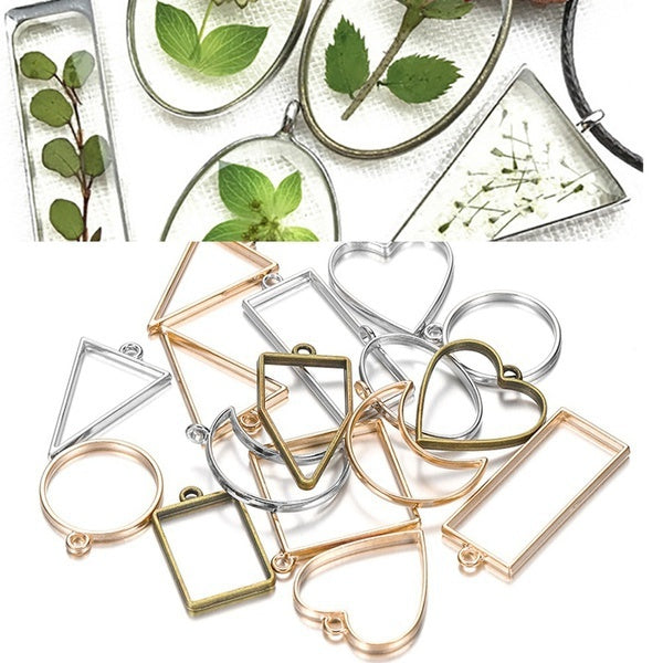 Resin Pendants Frames, Geometric Alloy Hollow Open Back Charms for DIY Crafts, Silver Gold Bronze Pack of 10