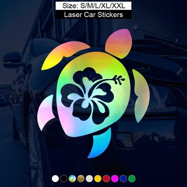1PC Turtle with Hibiscus Flower Auto Window Sticker Reflective Car Stickers Personality Car Styling Removable Vinyl Decal