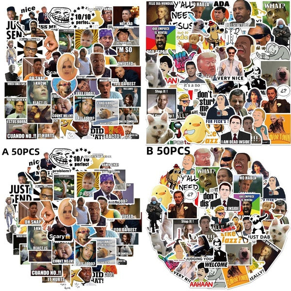 2 Style 10-50Pcs Funny Classical Meme Stickers for Kids Laptop Phone Case Scrapbooking Graffiti Vinyl Decals Sticker Style Trendy Teens Toys