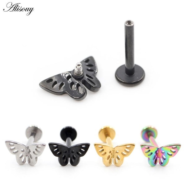 Alisouy 1PC Acier Inoxydable Papillon Chauve-Souris Filetage Interne Tragus Helix Labret Anneaux À Lèvres Cartilage Boucle D'oreille Piercing Bijoux