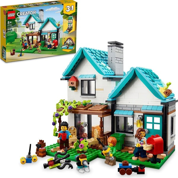 LEGO Creator 3 in 1 Cozy House Toy Set 31139, Model Building Kit with 3 Different Houses Plus Family Minifigures and Accessories, Gift for Kids, Boys Matron Inn
