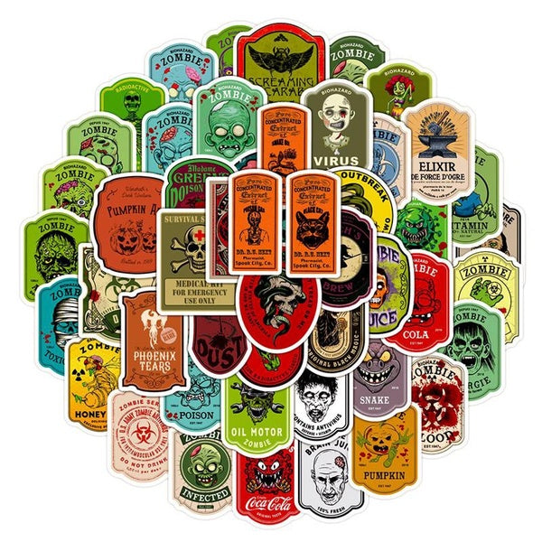 10-25-50PCS Halloween Stickers Witch Skeleton Graffiti Stickers Water Bottle Laptop Mobile Phone Skateboard Kids Adult Stickers