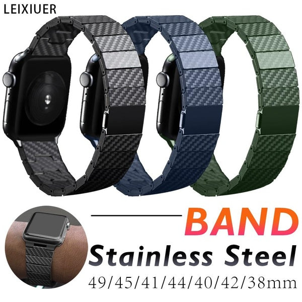 LEIXIUER Carbon Fiber Pattern Stainless Steel Strap for Smart Watch Ultra 2-Ultra 49mm 9 8 7 45mm 41mm 44mm 42mm 40mm 38mm for SmartWatch Series Ultr
