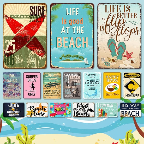 Life Is Good At The Beach Metal Posters Retro Tin Signs Beach House Seaside Bar Resort Inn Home Motel Resort Wall Decor 8 x 12 Inches