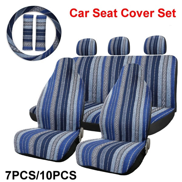 7pcs-10pcs Blanket Car Seat Covers Full Set with Steering Wheel Cover and Shoulder Pads, Washable Breathable Seat Covers for Cars, Universal Fit Inte