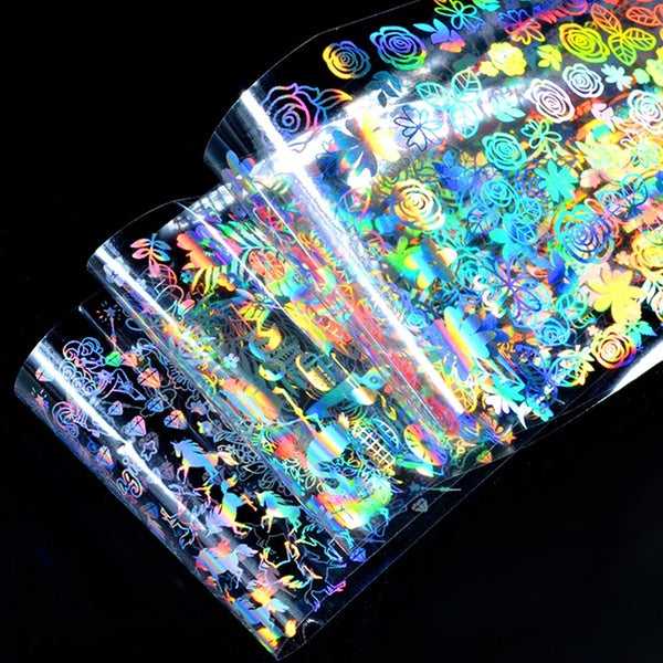 Aurora Nails Foil Film Sticker 20*4cm Mix Nail Art Transfer Foil Decals Korean Nail Trend Design Manicure Wraps DIY Decoration (8 sheets)