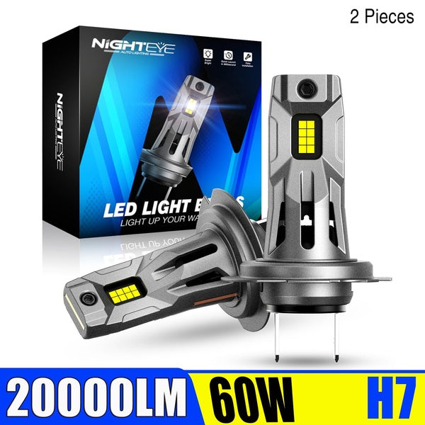 NIGHTEYE Car Led H7 LED Car Headlight Bulbs Lamp h7 60W 20000LM 6500K White12V-20V Mini Size 1:1 NO Adapter Built-in Fan 2pieces