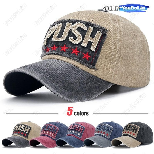 Lettres PUSH brodées Patch déchiré brossé lavé en détresse Style de conception hommes femmes coton casquette de Baseball réglable nouvelle mode class