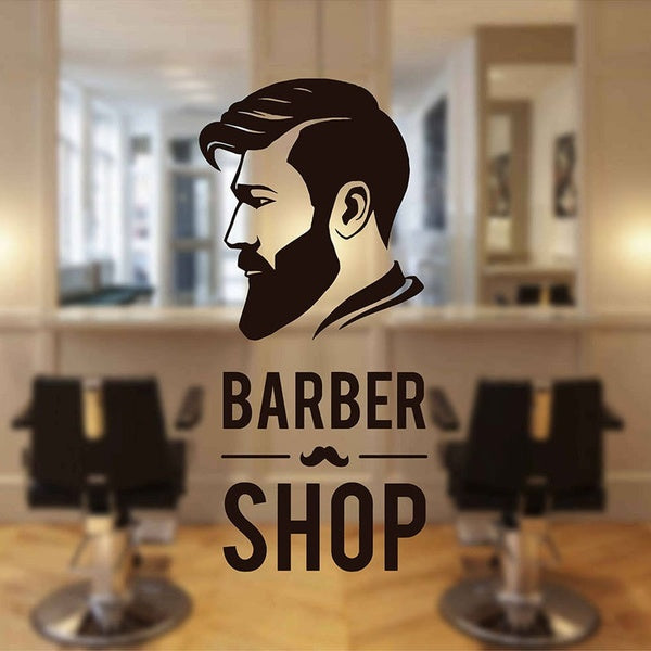 Barbershop Man Face Wall Decals Sign Logo Barber Shop Window Sticker Vinyl Decor Barber's Moustache Mural Wallpaper