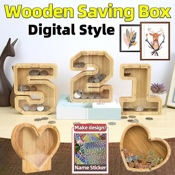 Tirelire numérique en bois pour pièces de monnaie, boîte d'économie d'argent, pot de pièces de monnaie, boîte de rangement, décoration de bureau, déc