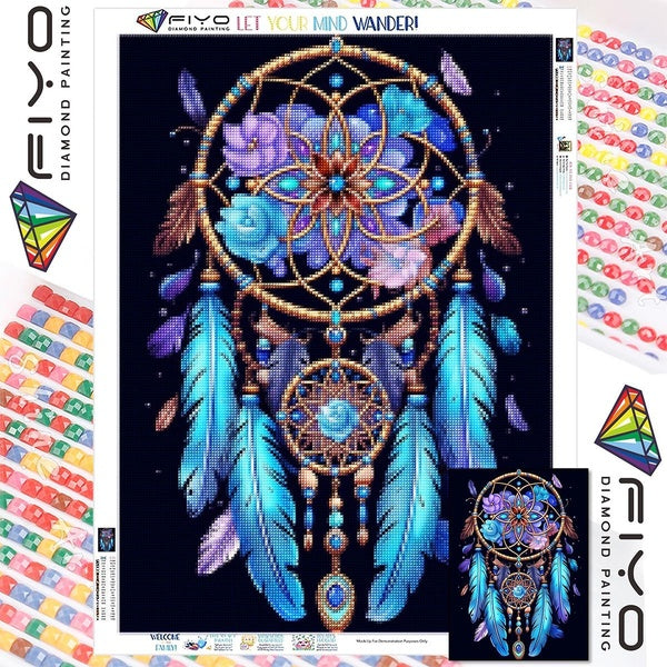 FIYO DIY 5D Dreamcatcher Diamond Painting Full Drill with Number Kits Home and Kitchen Fashion Mosaic Diamond Painting Canvas Wall Decoration Gift Cr
