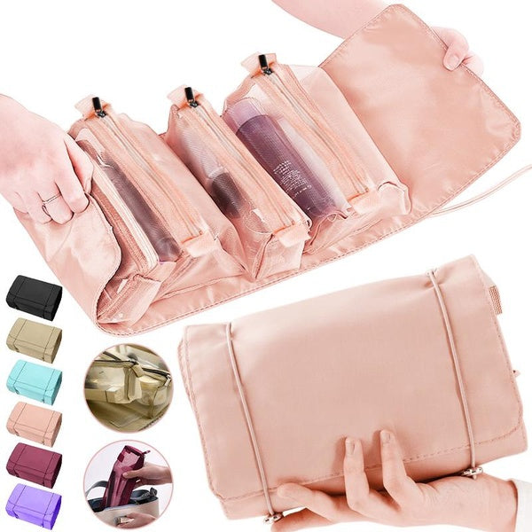 Detachable Nylon Makeup Bag Large-capacity Four-in-one Portable Folding Travel Toiletry Bag Makeup Brushes Lipstick Storage Organizer Cosmetic Bag