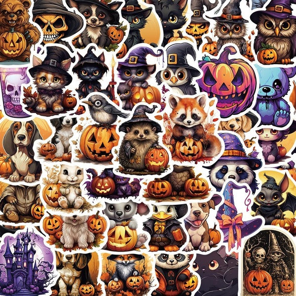 10-50pcs Halloween Animal Stickers Halloween Pumpkin Witch Graffiti Stickers for DIY Luggage Laptop Skateboard Motorcycle Bicycle Stickers