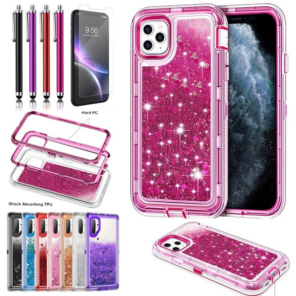 3 in 1 Hybrid Heavy Duty Defender Armor Sparkly Floating Liquid Glitter Protective Hard Shell Shockproof Anti-Slip TPU Bumper Cover Case for iPhone 1
