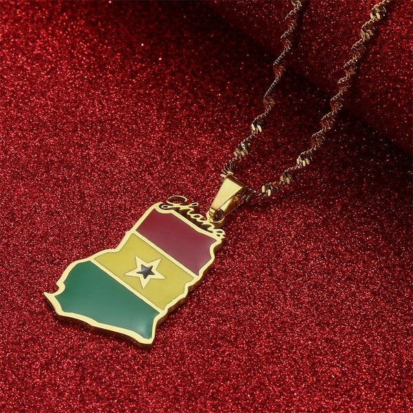 Ghana pays carte drapeau pendentif collier breloque bijoux ghanéens