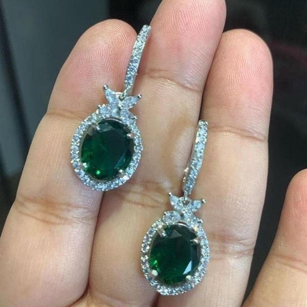 1 paire de boucles d'oreilles pendantes en argent sterling 925 avec pierres précieuses émeraude pour femmes, accessoires de boucles d'oreilles de mar