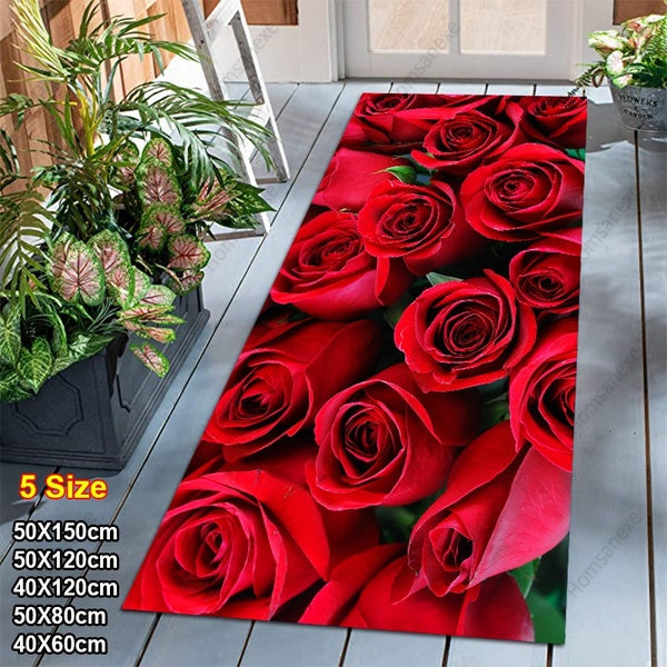 3D Romantic Rose Flowers Soft Floor Area Rug Livingroom Bedroom Carpet Waterproof Oilproof Kitchen Mat Antislip Bath Mat Valentines Day Home Decor Ca