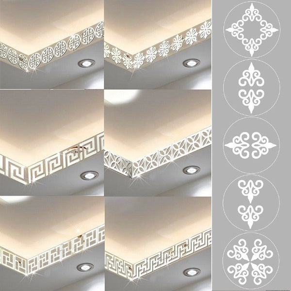 10PCS-set 3D Mirror Wall Sticker Living Room Porch DIY Acrylic Wall Tiles Waistline Removable Decal Home Decor