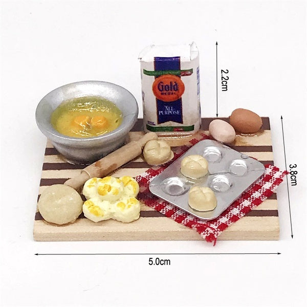 Dollhouse Miniature Kitchen Bakery Food Eggs Milk Bread Attached on Board Accessories Home Decor 1:12 Scaled Model