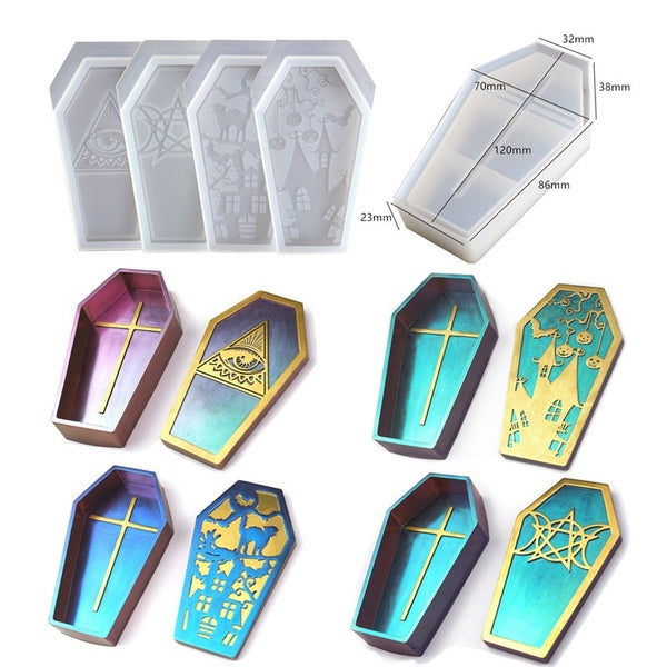 Crystal Resin Epoxy DIY Storage Box Moulds Easter and Halloween Gift Silicone Mini Coffin Crafts Making Mold (Only Molds)