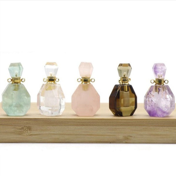 Gold Faceted Natural Labradotite Perfume Bottle Pendant Necklace Gems Stones Essential Oil Diffuser Necklace Connector