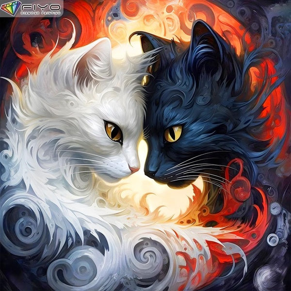 FIYO DIY Cat 5D Diamond Painting Kit for Adults, Full Drill Diamond Painting, Diamond Art Canvas Crafts Cross Stitch Crystal Embroidery Home Wall Dec