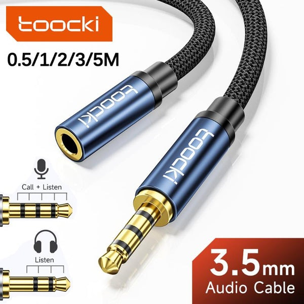 Toocki Câble audio d'extension HiFi 3,5 mm mâle vers femelle Câble auxiliaire pour microphone Soundbox Casque Tablettes Ordinateurs portables Lecteur