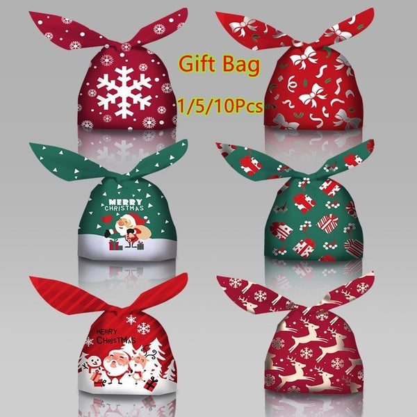 1-5-10Pcs Christmas Gift Cartoon Bag Gift Box Candy Biscuit Bag Decoration Christmas Party Gift Bag Children Birthday Party Navidad