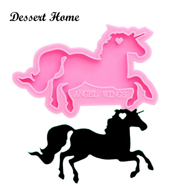 Moules en Silicone licorne brillant pour bricolage porte-clés pendentif décoratif résine époxy artisanat Pegasus cheval porte-clés moule