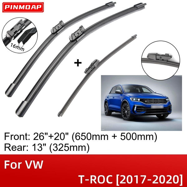 Car Wiper Blades For VW T-ROC 2017-2020 26" 20" 13" Front Rear Wiper Blades Brushes Cutter Accessories 2017 2018 2019 2020