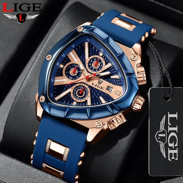 LIGE mode hommes montre Triangle chronographe militaire montre-bracelet Sport armée hommes montres de luxe étanche Quartz horloge homme Reloj + boîte